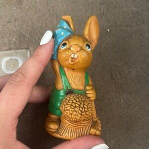 Charming Brown and Green Rabbit Figurine